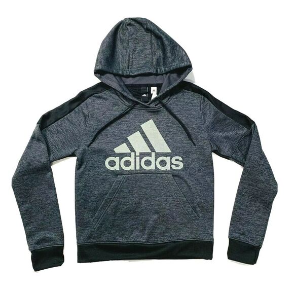 adidas Tops - Adidas Hoodie Sweatshirt Spell‎ Out 3 Stripe Fleece Lined Gray Black XS NWOT